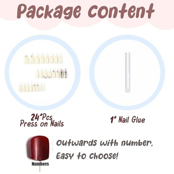 Coffin Press on Nails White French With Rhinestone - Picture 3 of 4